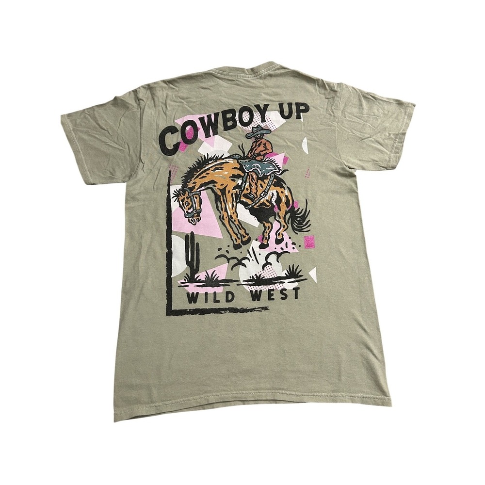 Call Your Mother T-Shirt Mens S Tan Excellent Cowboy Up Wild West Cactus Graphic